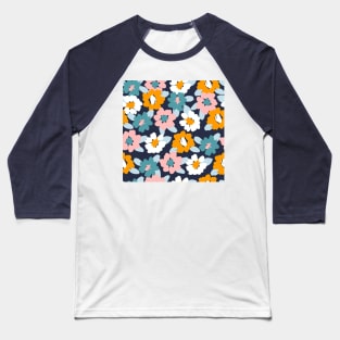 Pink, Blue, White and Yellow Flowers Baseball T-Shirt